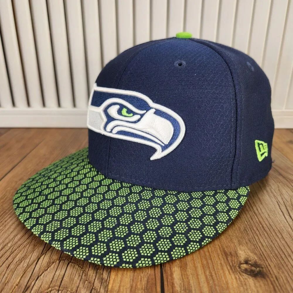 Seattle Seahawks New Era 59fifty Size 7 3/8 Hat Cap Blue Green Hex Tech Sideline